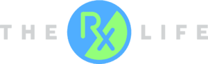 A blue and green rx symbol in the middle of a circle.