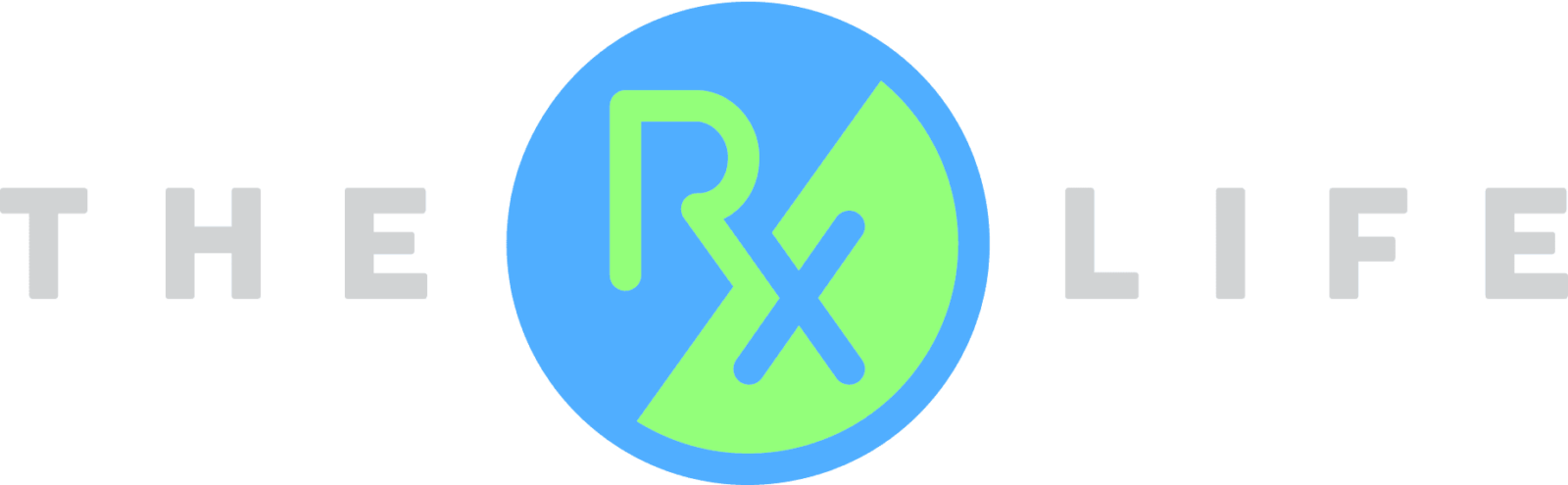 A blue and green rx symbol in the middle of a circle.